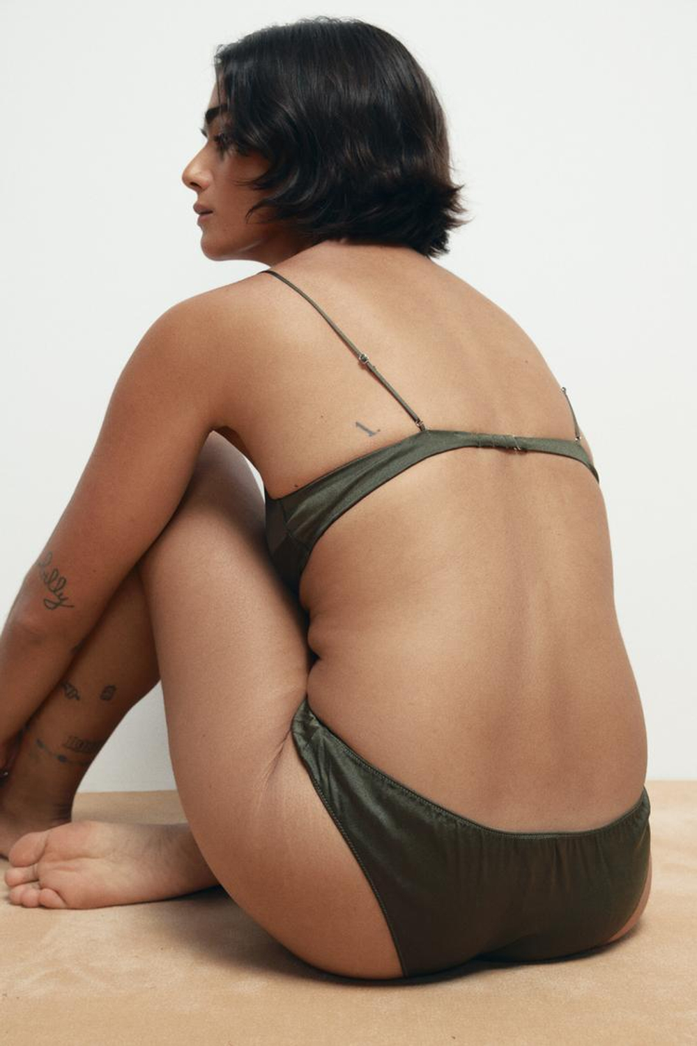 ZARA БРАЛЕТТ С ТЕКСТУРОЙ И ШЕЛКОМ, ТЕМНЫЙ ХАКИ