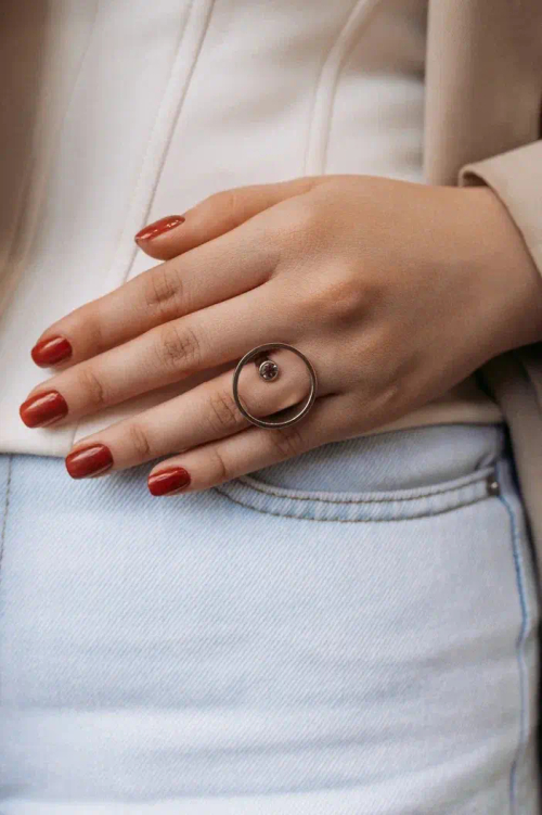 Кольцо крупное ''Круг'' с горным хрусталём