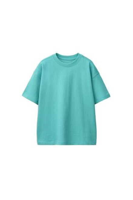 ZARA БАЗОВАЯ ОДНОТОННАЯ ФУТБОЛКА, МЯГКИЙ БИРЮЗОВЫЙ