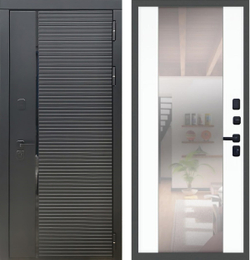 Входная металлическая дверь с зеркалом Рекс 30 Кварц черный / зеркало СБ-16 Силк сноу ( белый матовый, без текстуры)