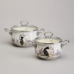 НАБОР КАСТРЮЛЬ ЭМАЛИРОВАННЫЙ, СЕРИЯ "LAVENDER CATS" 4ПР. 2,0/2,8Л ДИА.18/20СМ