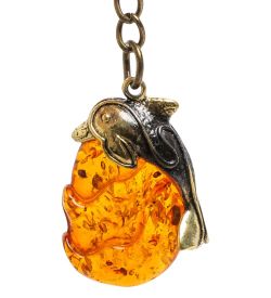 AM-1593 Брелок «Дельфинчик» (латунь, янтарь)