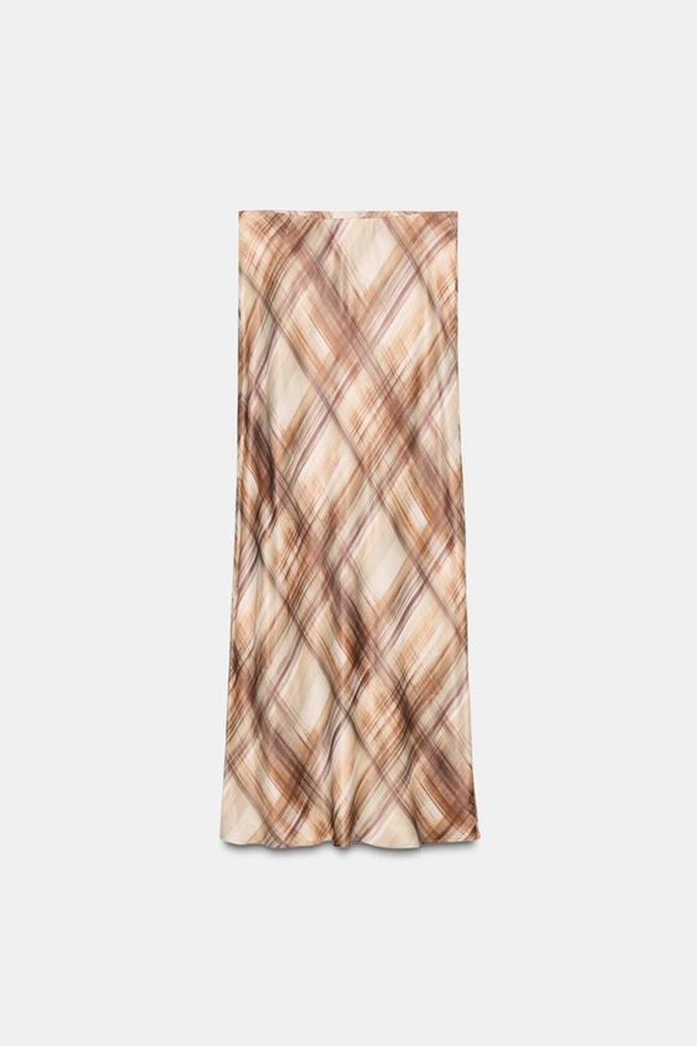 ZARA АТЛАСНАЯ ЮБКА МИДИ, БЕЖЕВО-КОРИЧНЕВЫЙ