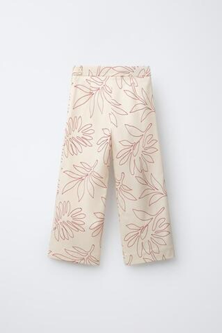 ZARA ШИРОКИЕ БРЮКИ С КОНТРАСТНОЙ ВЫШИВКОЙ , ЭКРЮ/КРАСНЫЙ