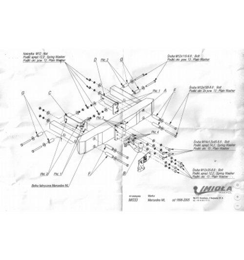 Фаркоп IMIOLA M.033 Mercedes M-Class для авто с запаской снизу 1998-2005(паспорт и сертификат в комплекте)(без электрики)