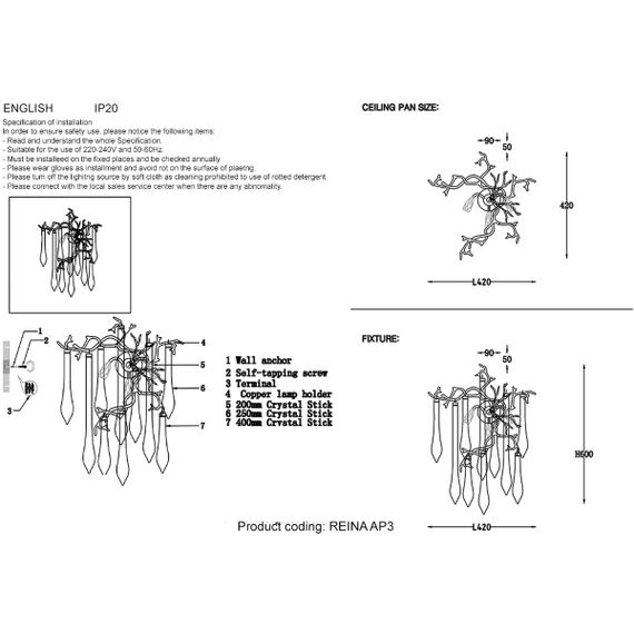 Настенный светильник Crystal Lux Reina AP3 Gold Pearl