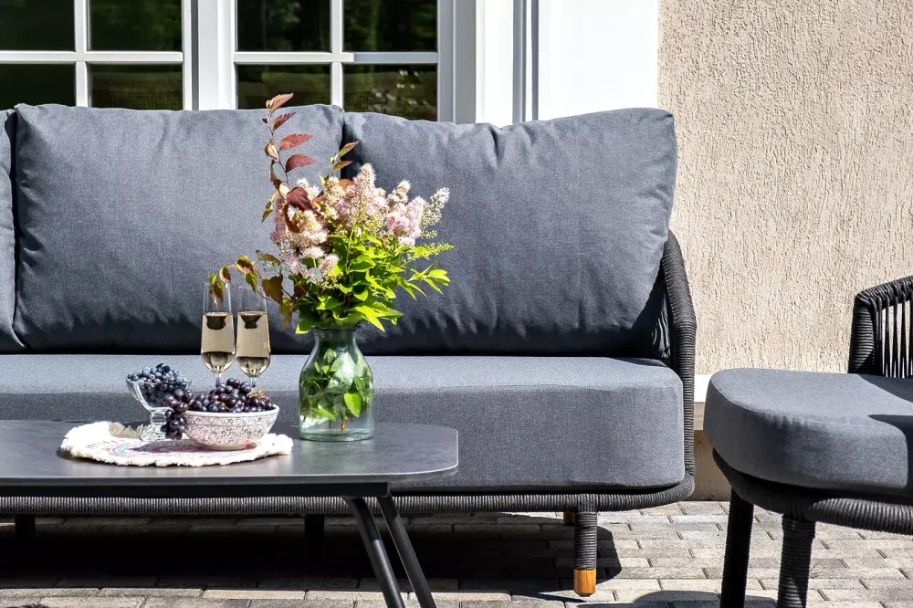 "Верона" лаунж-зона 5-местная плетеная из роупа (веревки), каркас алюминиевый темно-серый, роуп темно-серый