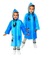 Плащ-дождевик детский ГЕРОИ с капюшоном для мальчика и девочки на кнопках PVC размер L длина 69 см, 120 мкр, СИНИЙ