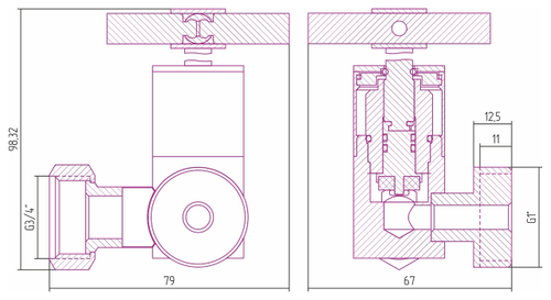 Вентиль Сунержа 3D левый крест G 1" нар.р. / G 3/4" н. г. (Золото)