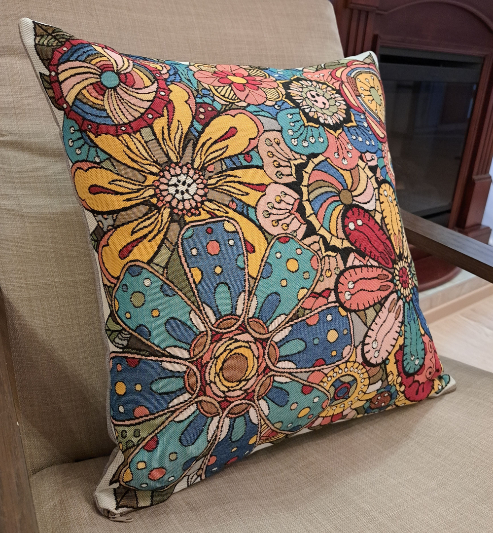 Декоративный гобеленовый чехол для интерьерной подушки Мозаика Цветы 47*47