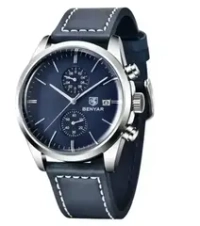 Часы наручные кварцевые BENYAR на кожаном ремешке, черный/синий W9910-03