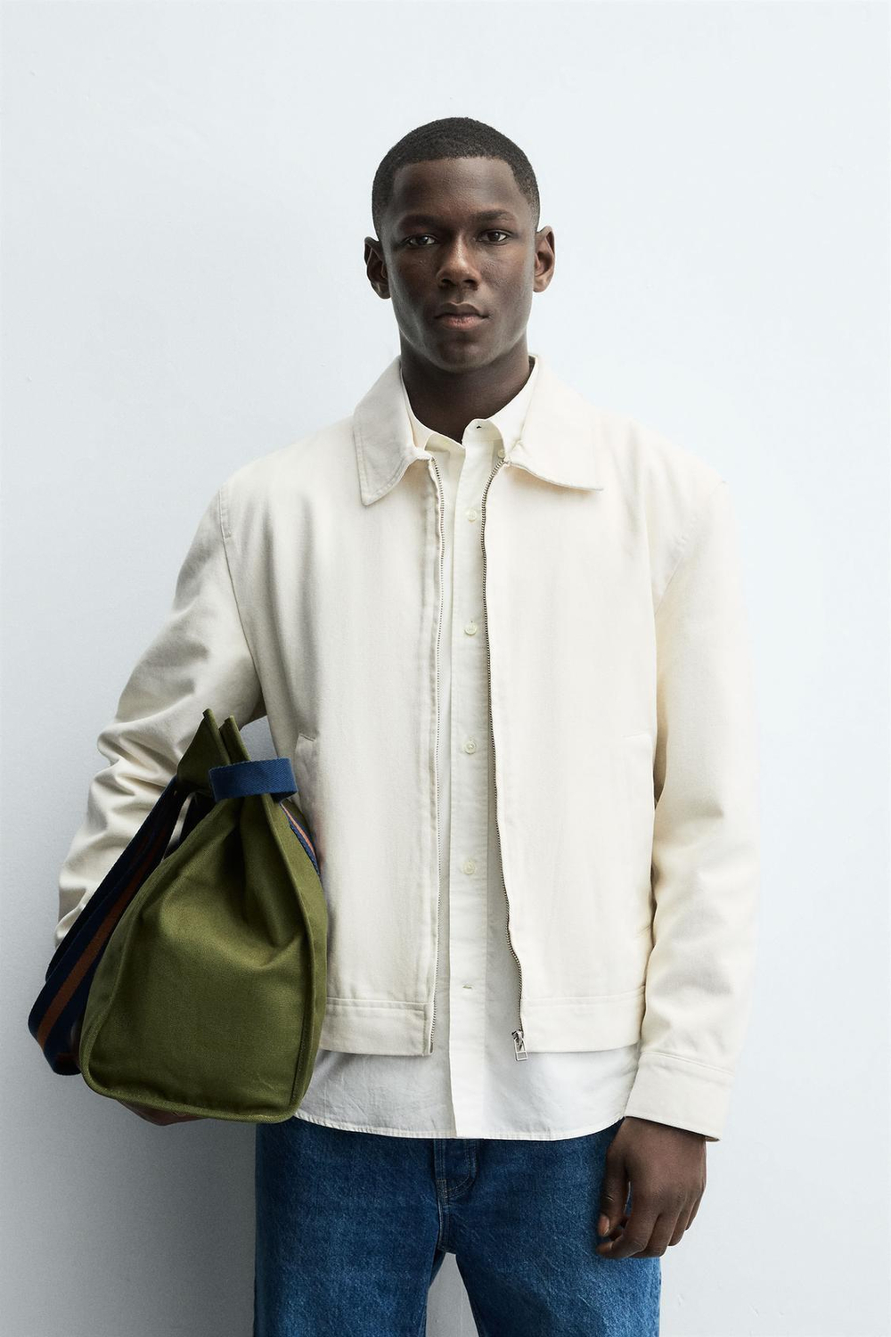 ZARA КУРТКА-РУБАШКА ИЗ ТКАНИ С РЕЛЬЕФОМ НА МОЛНИИ, ЭКРЮ