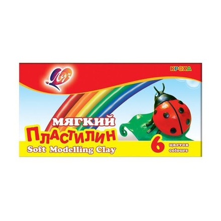 Пластилин 6цв 90гр. Кроха, мягкий, карт.упак., со стеком