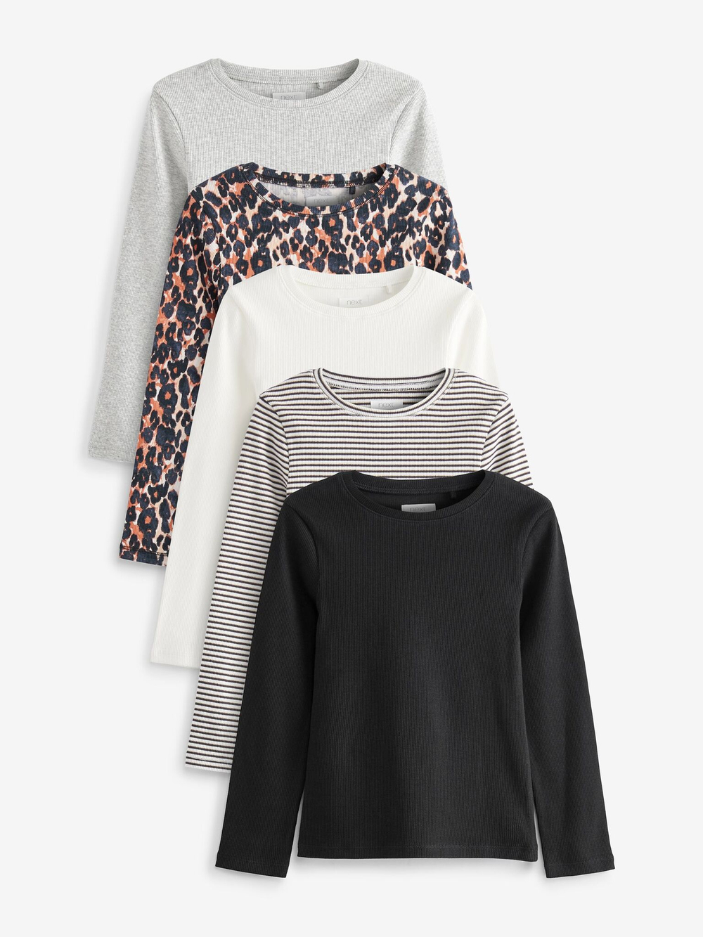 Лонгслив для девочки Next T28-141, 5 шт., Серый, Коричневый, Черный