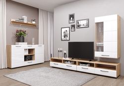 Гостиная 9 "Асти" (дуб бунратти/белый глянец), ЛДСП/МДФ, ДСВ Мебель, г. Пенза