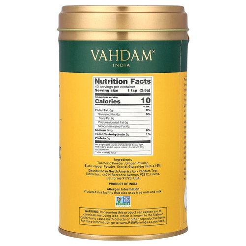 VAHDAM India, смесь для латте, куркума и имбирь, без кофеина, 100 г (3,53 унции)