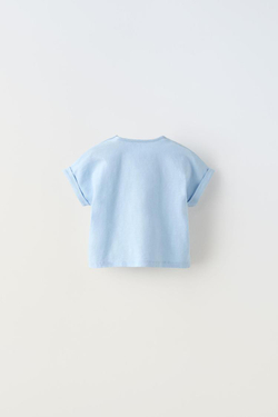 ZARA ФУТБОЛКА С ПУГОВИЦАМИ, ГОЛУБОЙ