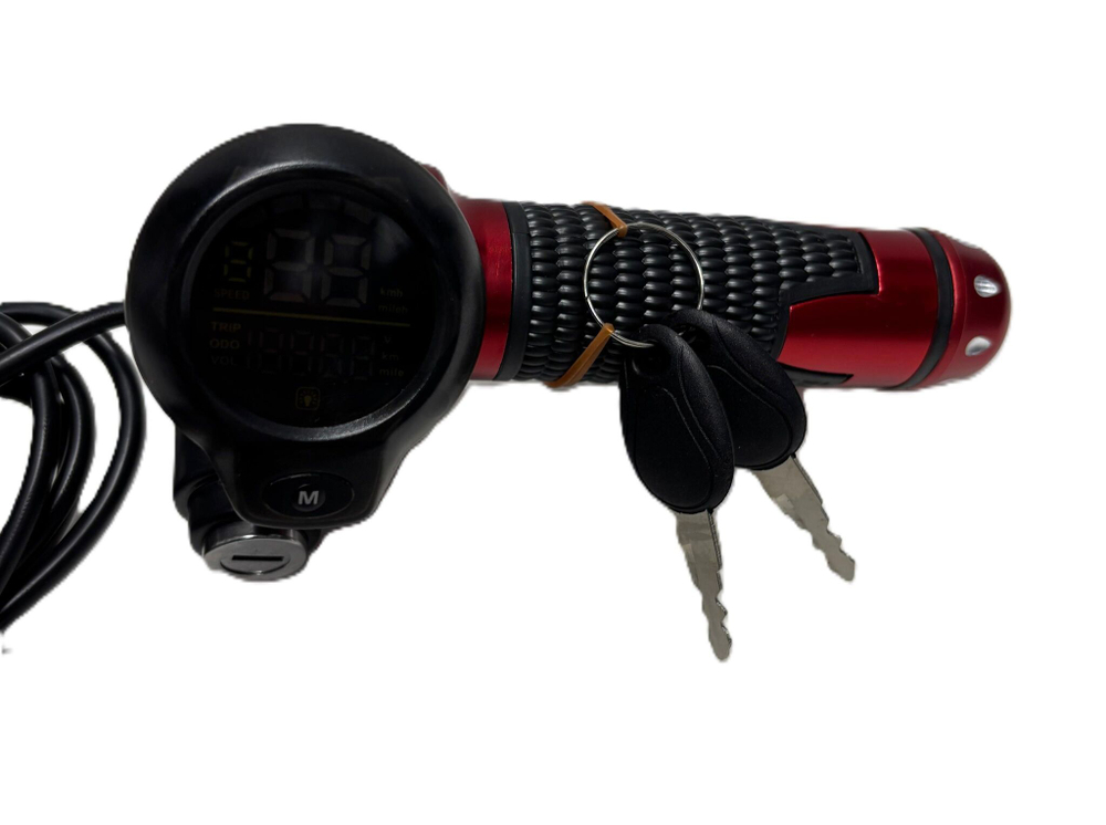 Ручка газа с цветным дисплеем и замком зажигания красная для электросамоката электровелосипеда