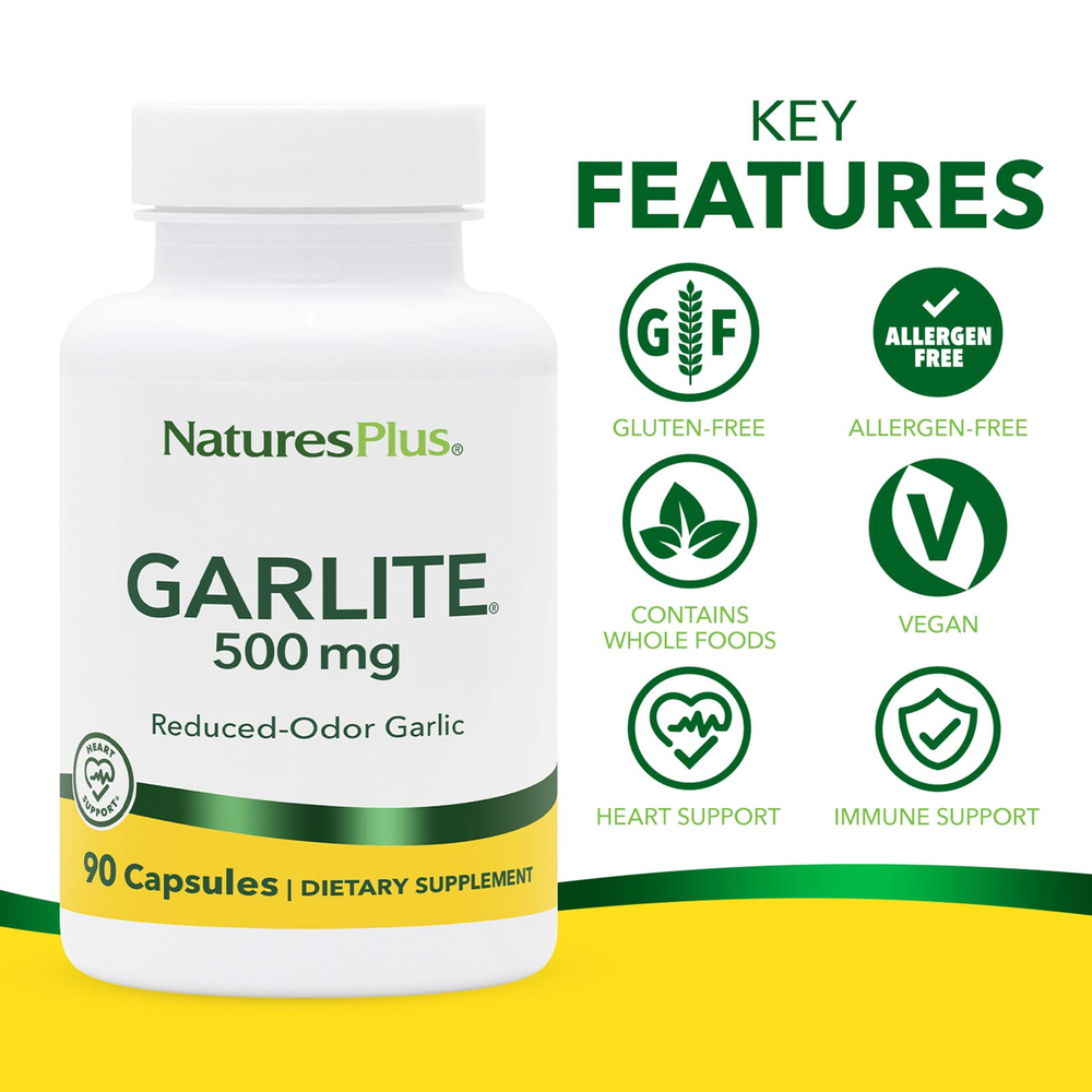 NaturesPlus, Garlite®, 500 мг, 90 капсул