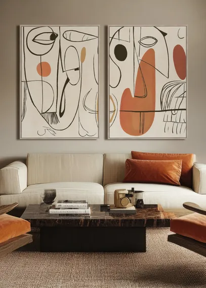 Набор из 2 постеров Sentiment 100х70 см, бежевый, чёрный, оранжевый