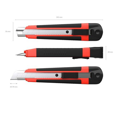 Нож канцелярский 18 мм, Erich Krause ARROW, с автоматической системой фиксации лезвия auto-lock и насадкой для безопасного отделения сегмента лезвия, резиновые вставки, металлические направляющие, 2 л