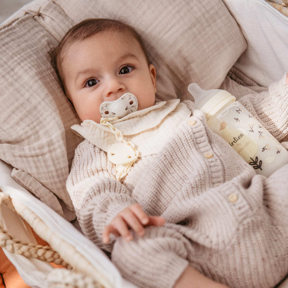 Бутылочка для кормления Suavinex Birdies 270 мл, желтая, 3 мес+