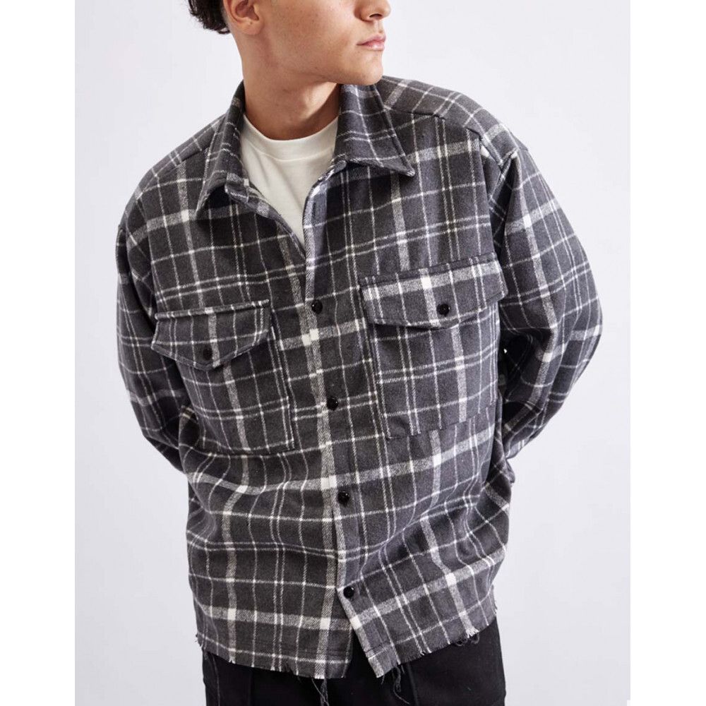 Рубашка БИЧ укороченная с шерстью клетка серая