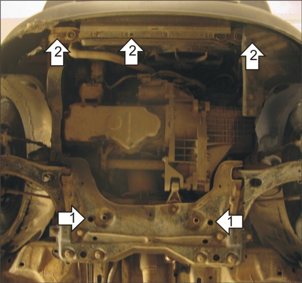 Усиленная защита Motodor картера двигателя, кпп. 2 мм, сталь. для Ford Tourneo Connect 2002-2006,Ford Tourneo Connect 2010-2013,Ford Transit Connect 2002-2006,Ford Tourneo Connect 2006-2010,Ford Transit Connect 2006-2013 арт.00712