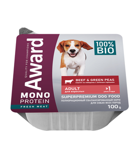 Award Monoprotein для взрослых собак паштет из говядины с зеленым горошком 100гр.