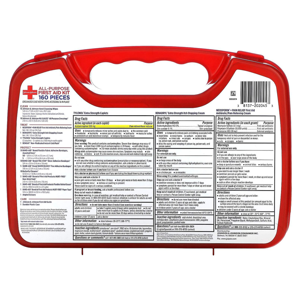 Johnson and Johnson, универсальная аптечка для первой помощи, 160 шт.