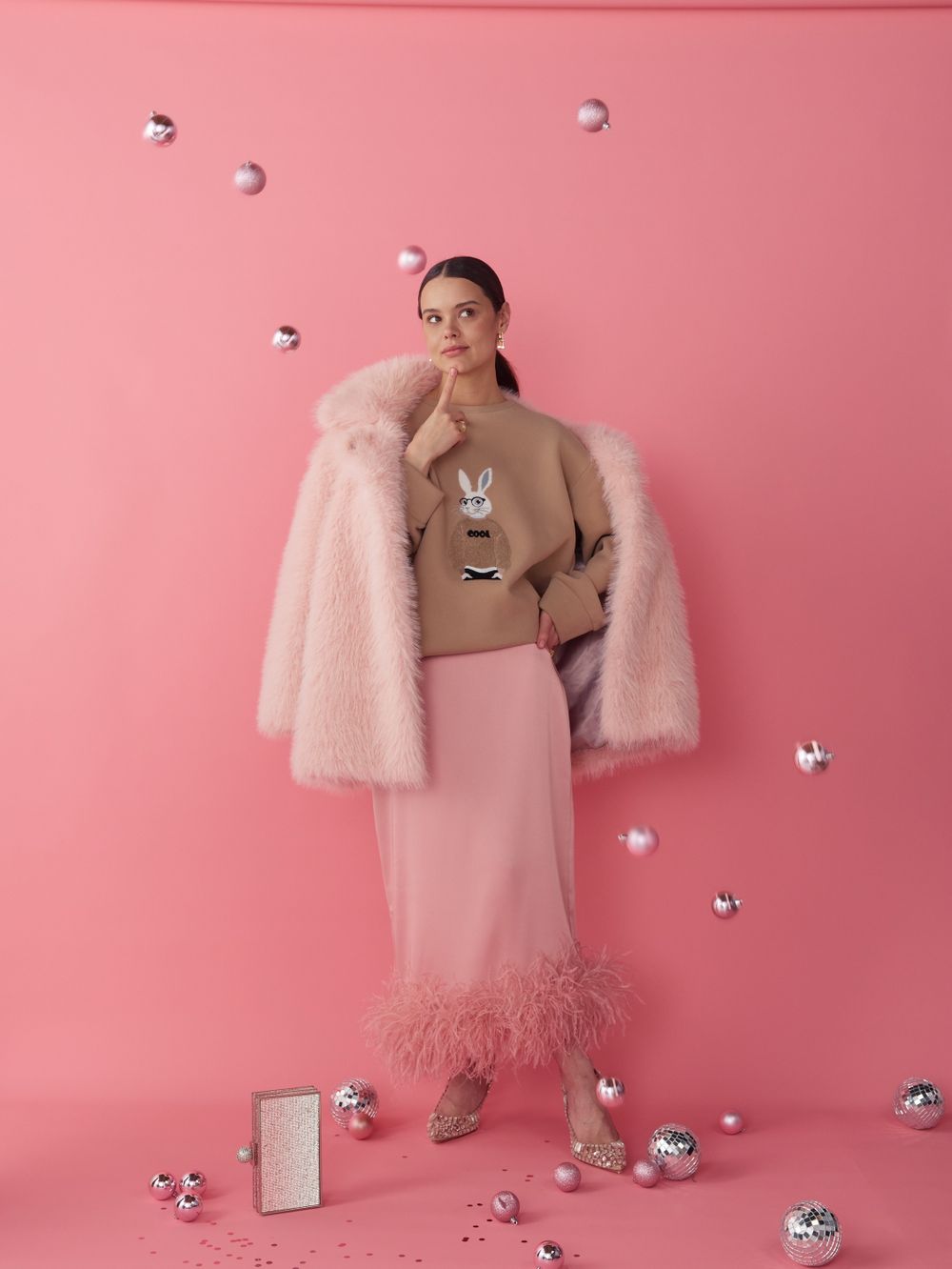 ЮБКА САТИНОВАЯ С ПЕРЬЯМИ PINK