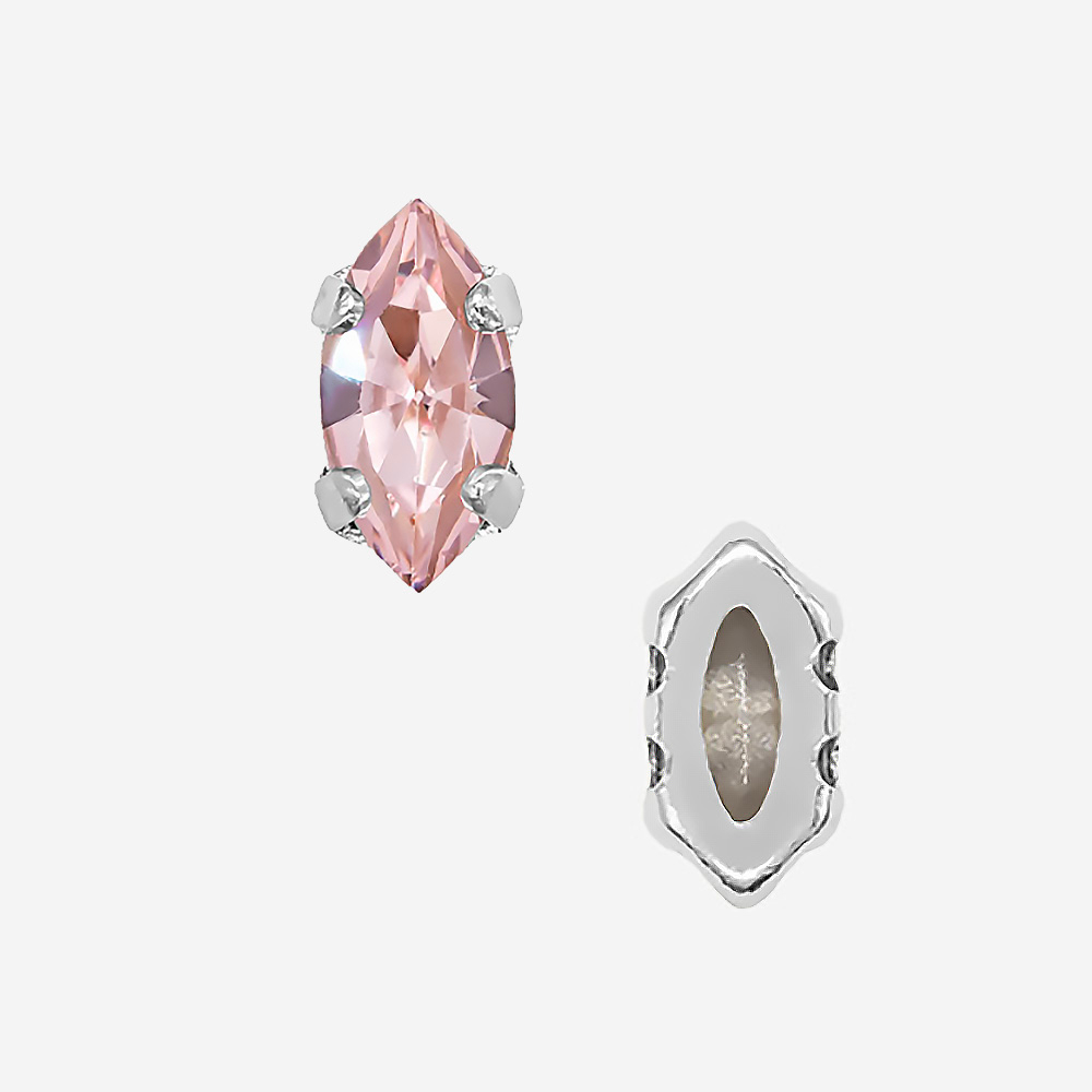 Кристалл Маркиз (Marquise Fancy Stone) в цапах, оттенок "Розовый"/"Rose", 6*3мм, родирование