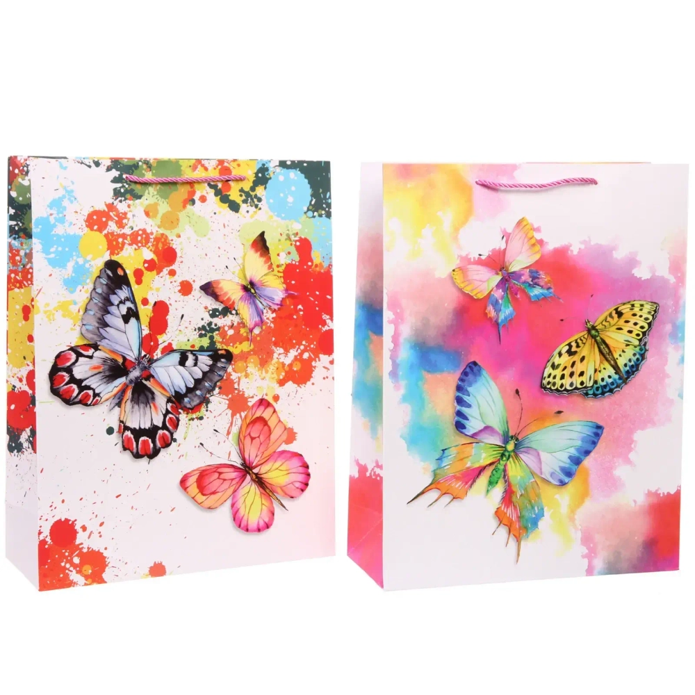 Пакет подарочный «Акварельные бабочки» 31*40*12 см, микс
