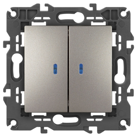 Выключатель ЭРА Elegance 14-1105-16 двойной с подсветкой, 10АХ-250В, титан