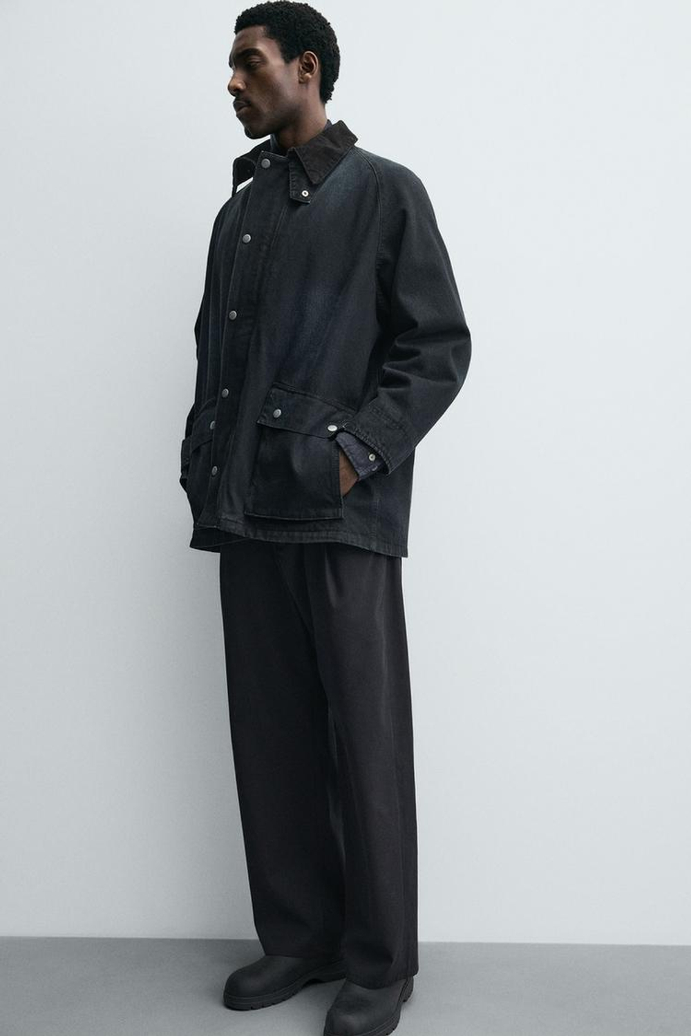 ZARA ДЖИНСОВАЯ КУРТКА С КОМБИНИРОВАННЫМ ВОРОТНИКОМ, СИНИЙ