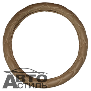 Оплетка на руль круглая Coolpart MAXIMAL (37*38) к/з бежевый/беж шов РОМБ R-01-BGBG