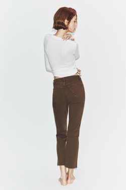 ZARA ДЖИНСЫ TRF CROPPED FLARE С ВЫСОКОЙ ПОСАДКОЙ, КОРИЧНЕВЫЙ