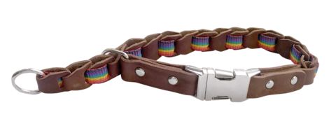 Зооник ошейник-удавка кожаный плетеный со стропой быстросъемный , 20-40см