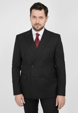 Мужской двубортный костюм (черный) В92