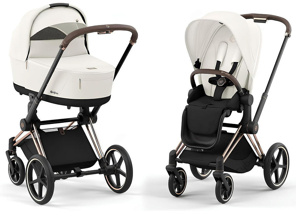 Коляска 3 в 1 Cybex Priam IV Rosegold complete и автокресло Cloud T i-Size Sepia Black Plus Off White