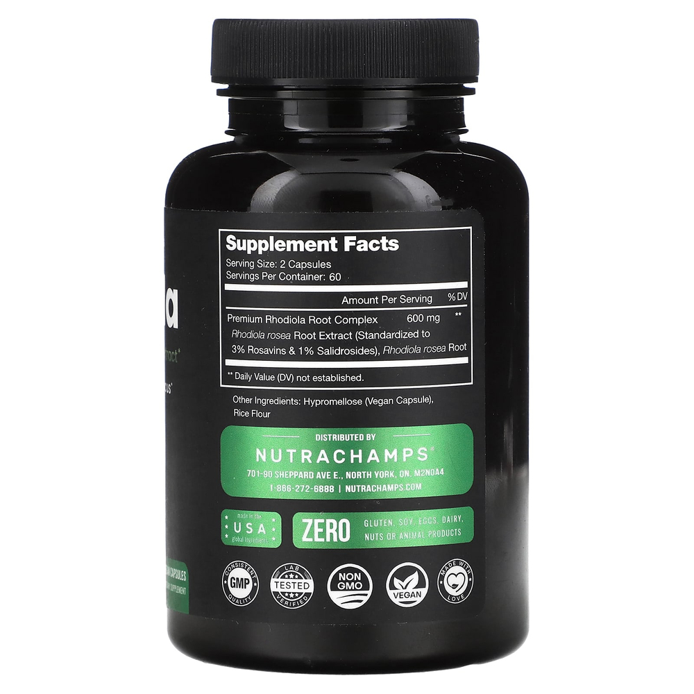 NutraChamps, Родиола, 120 веганских капсул (300 мг на капсулу)