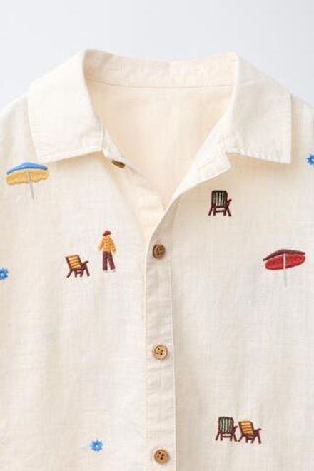 ZARA РУБАШКА С ВЫШИВКОЙ, ЭКРЮ