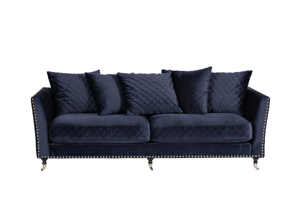 Диван трехместный Garda Decor SORRENTO-220-2K-Т.СИНИЙ-Bel18