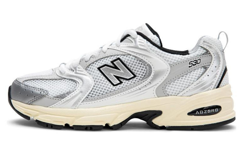 New Balance NB 530 sports and comfortable summer essential synthetic leather shock absorption, non-slip, wear-resistant, breathable, low-cut casual running shoes for men and women with the same silver and black