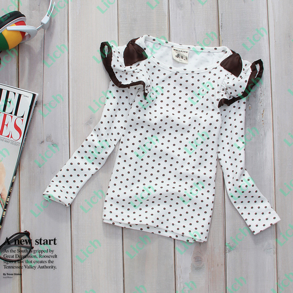 Лонгслив детский в горох с воланами и бантами