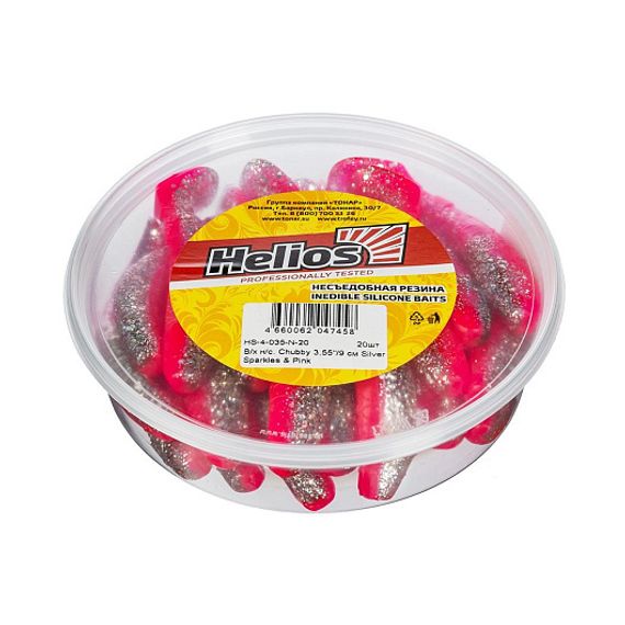 Виброхвост несъедоб. Chubby 3,55&#39;/9 см Silver Sparkles &amp; Pink 20шт. (HS-4-035-N-20) Helios