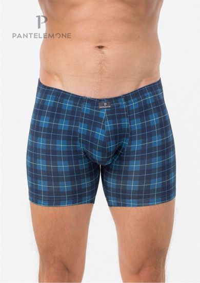 Трусы мужские боксеры удлинённые Pantelemone PMHL-1506, клетка темно-синяя/деним
