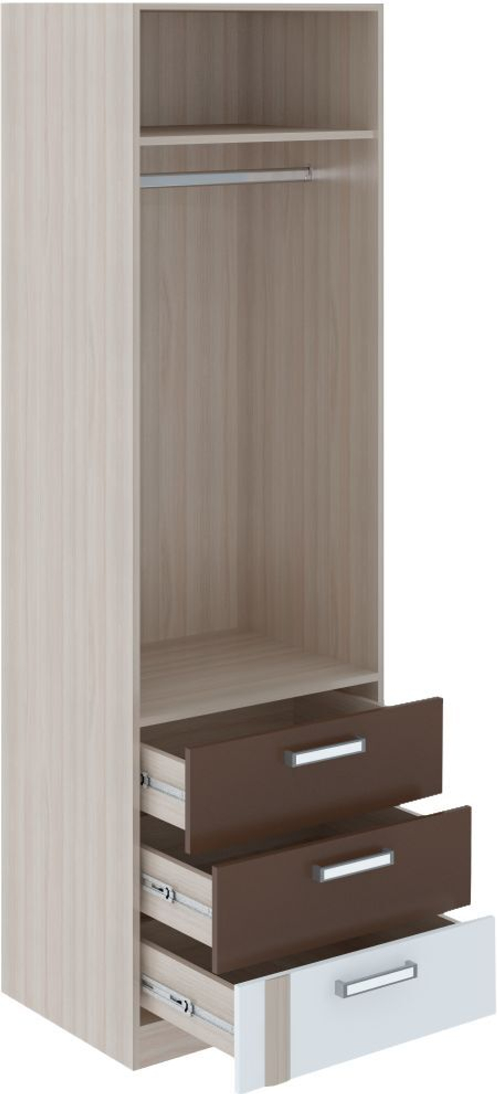 Шкаф для одежды распашной с полками и ящиками Ясень шимо светлый/Белый/Арабика 120х51х200 см