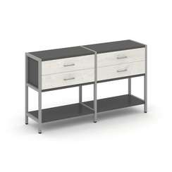 Shelf System Двухсекционный стеллаж двухярусный с ящиками SN.STM-222 Антрацит/Дуб Наварра/Металл Сер