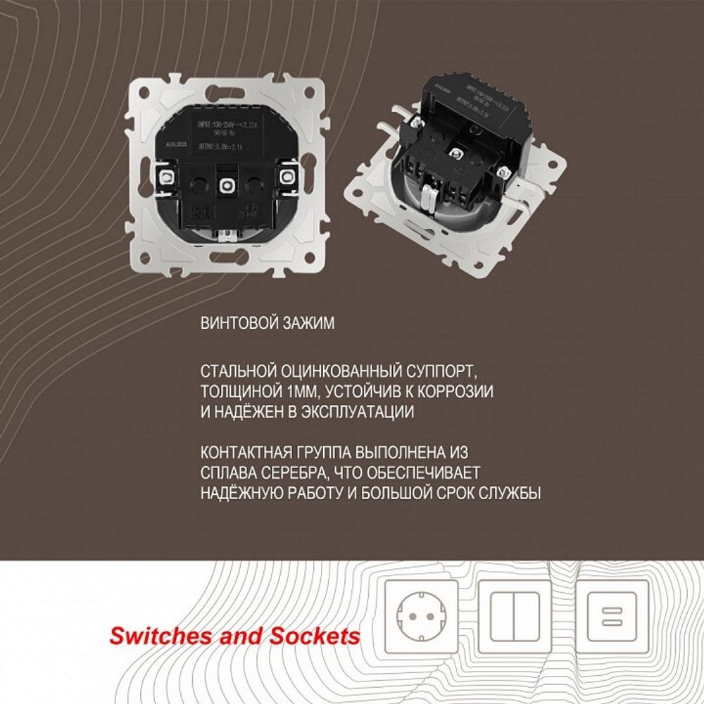 Розетка с заземлением и со шторкой и 2хUSB, без рамки Arte Milano am-206 206.47-1.silver